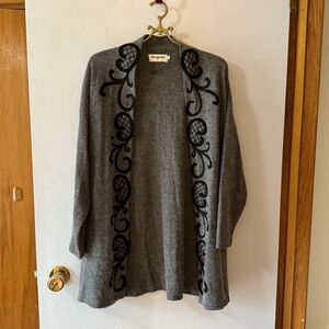 Magnolia Soft Gray Open Cardigan with Black Embroidery - Size S